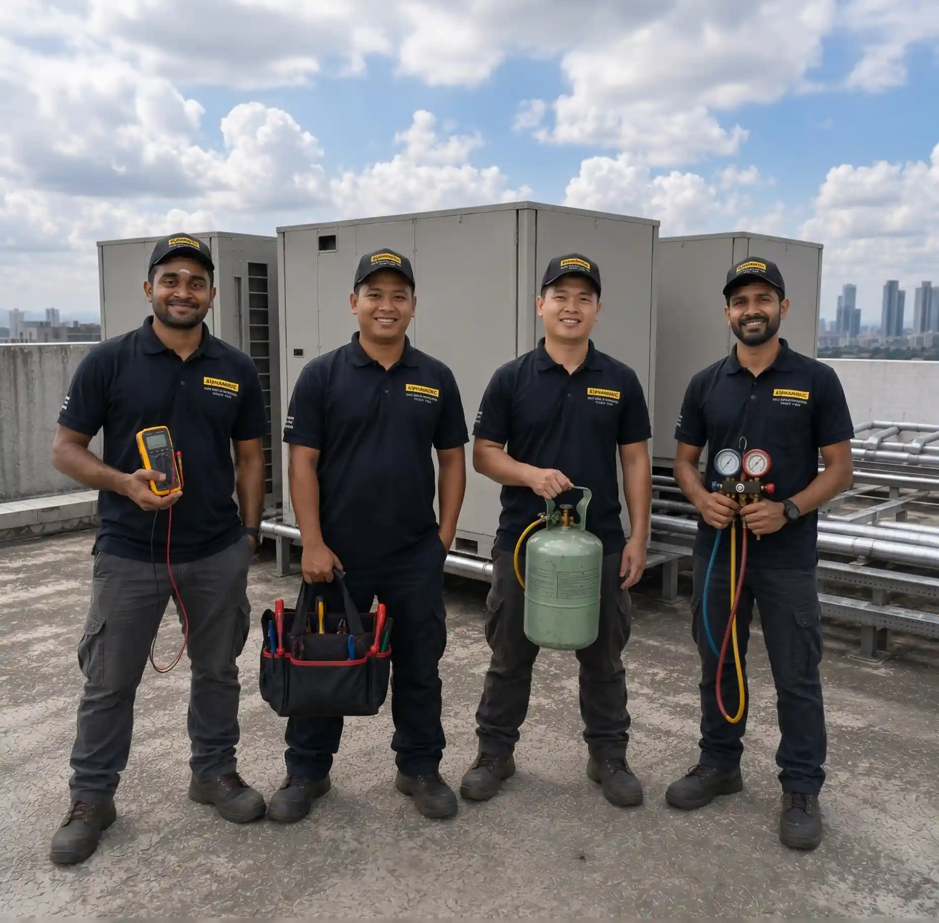 Alphamatic Airconditioning technician servicing an air conditioning unit
